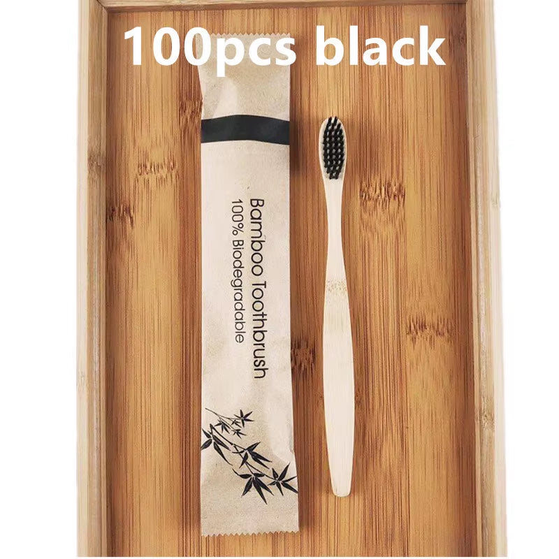 50 / 100 Pcs Customized Laser Engraving Logo Bamboo Toothbrushes Portable Eco Friendly Wooden Tooth Brush for Adults Children