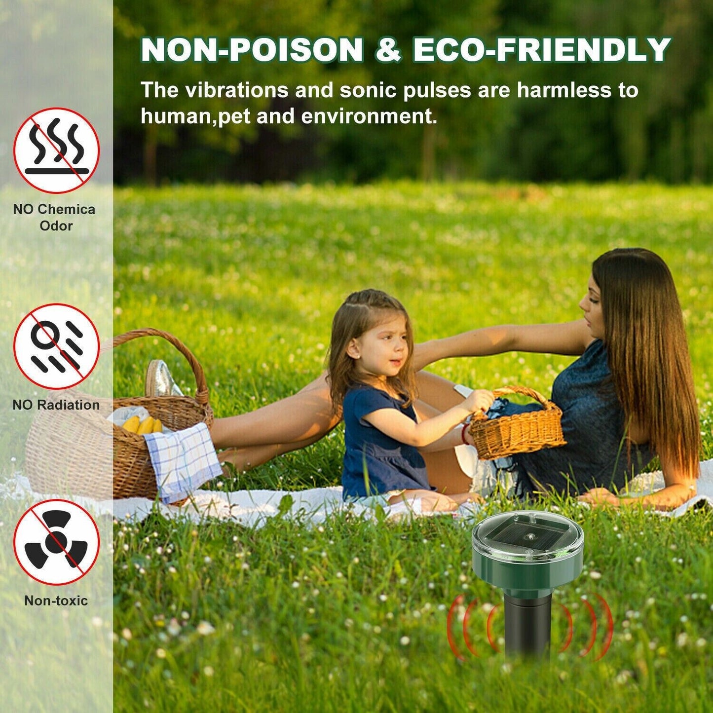 Solar Power Animal Repeller Ultrasonic Mole Pest Cat Mice Rodent