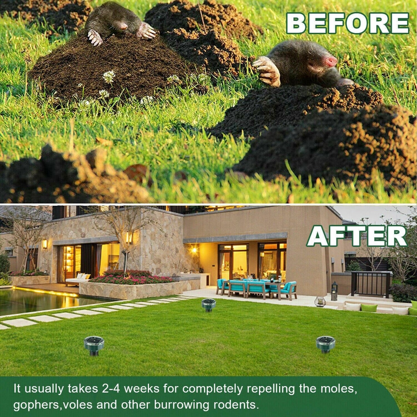 Solar Power Animal Repeller Ultrasonic Mole Pest Cat Mice Rodent