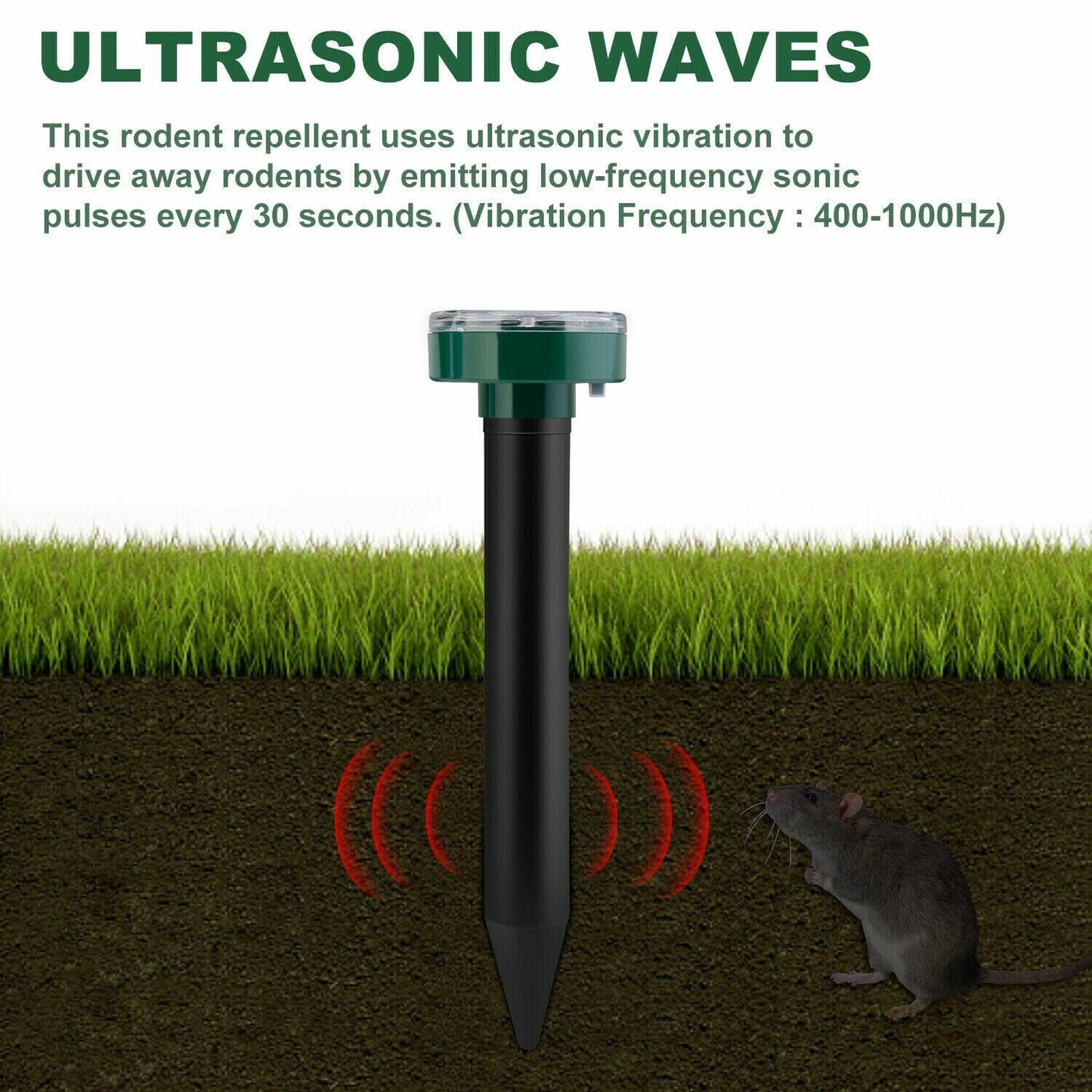 Solar Power Animal Repeller Ultrasonic Mole Pest Cat Mice Rodent