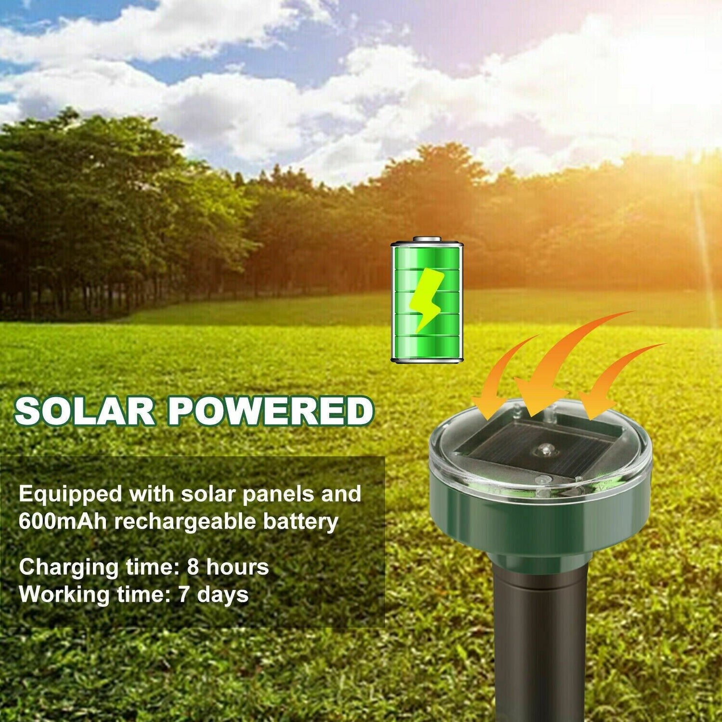 Solar Power Animal Repeller Ultrasonic Mole Pest Cat Mice Rodent