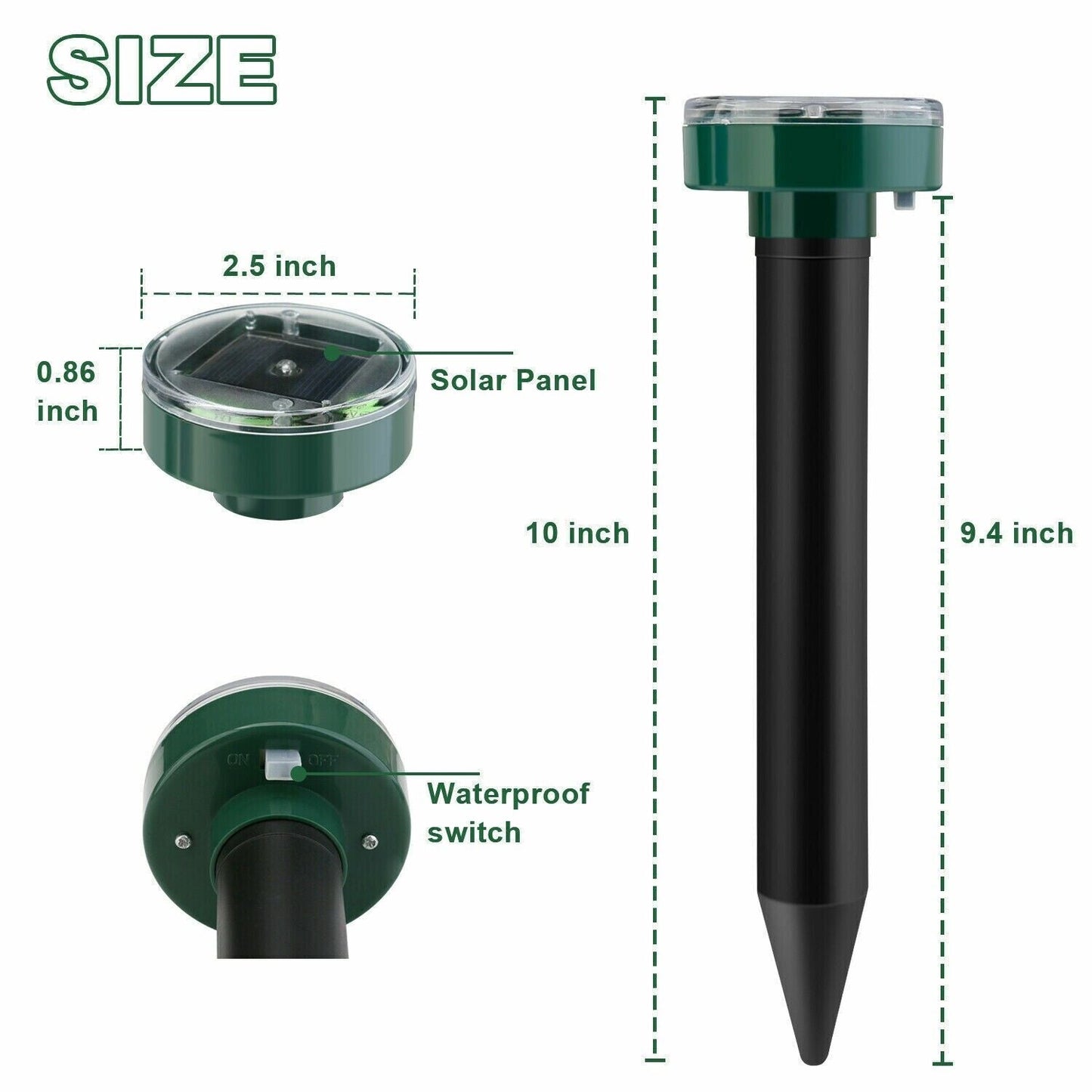 Solar Power Animal Repeller Ultrasonic Mole Pest Cat Mice Rodent