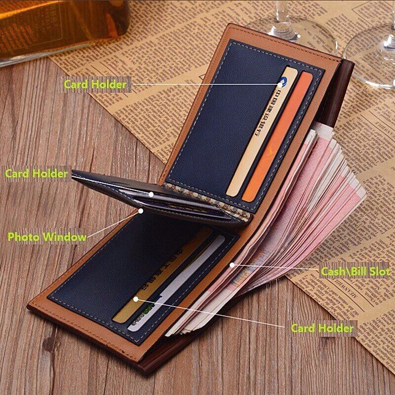 Men's Bifold Leather Credit ID Card Holder Wallet Billfold Purse