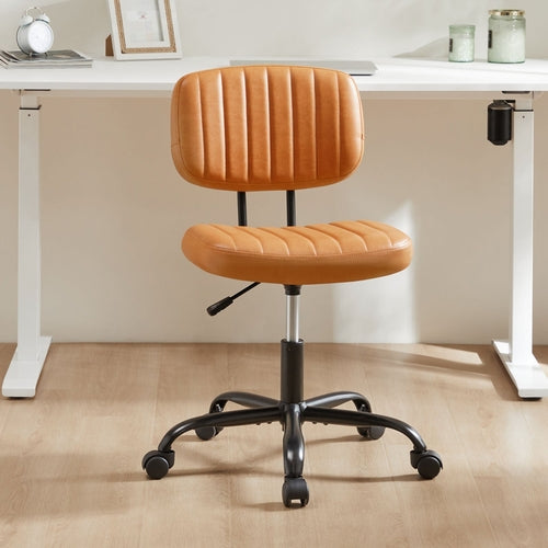 SWEETCRISPY PU Leather Low Back Task Chair Small Home Office Chair