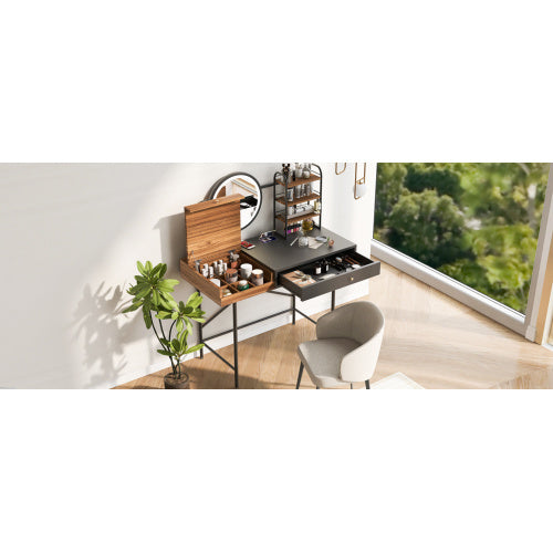 Makeup Vanity Desk With 3-Mode Lighted Mirror Wireless Charging