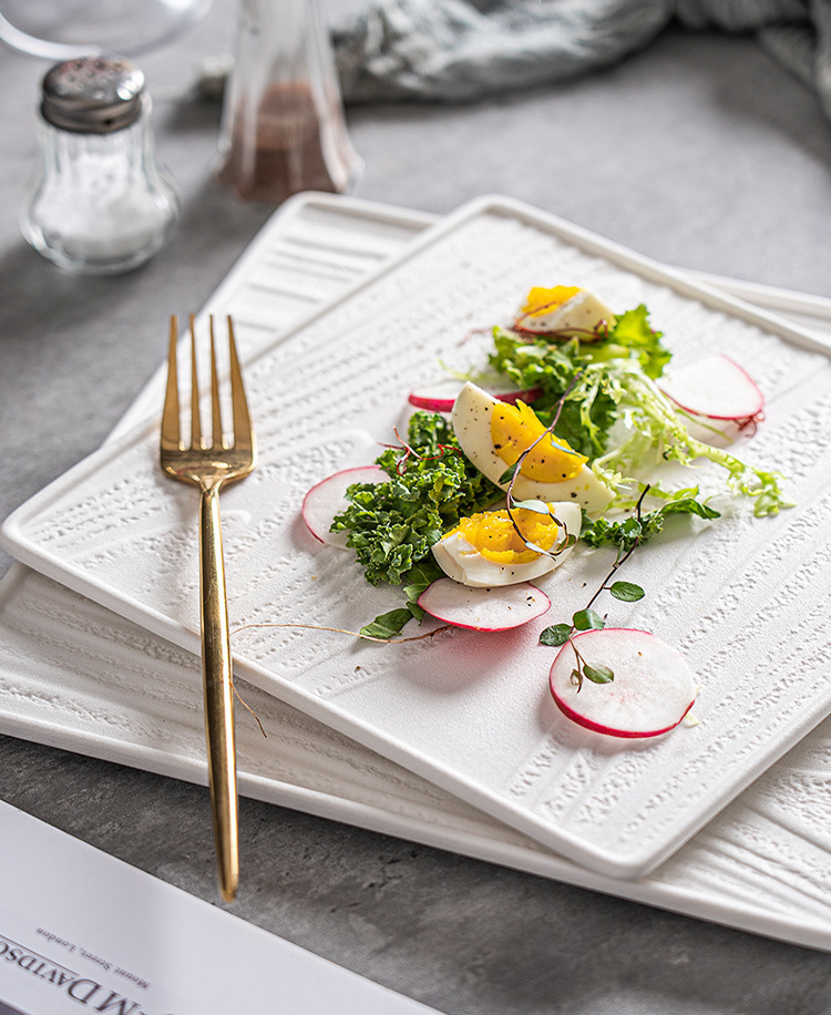 Modern Square Ceramic Dinner Plate｜High-Fired Stone-Texture Ceramic