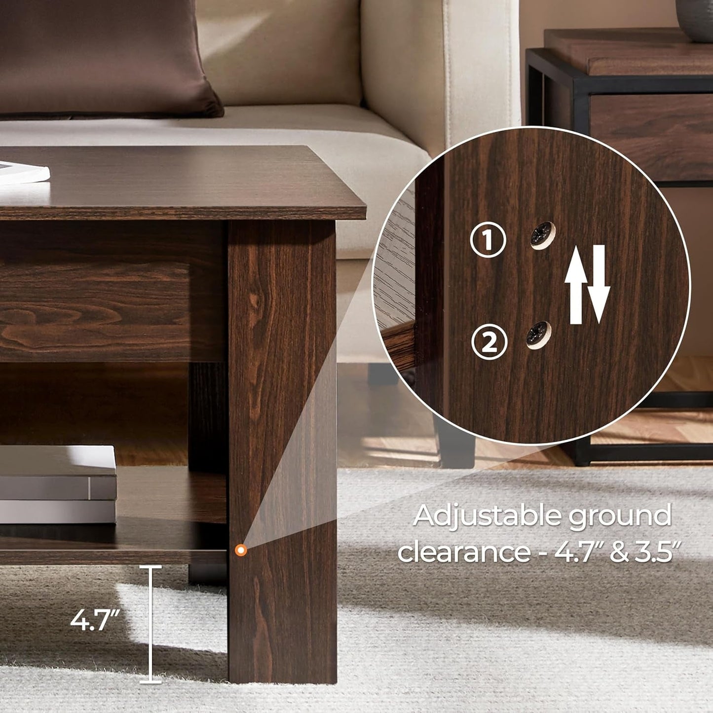 Lift Top Coffee Table with Hidden Compartment and Storage Shelf,