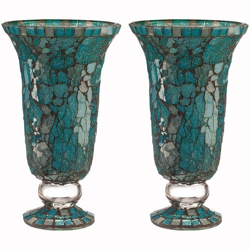 Blue Moon Glass Hurricane Candle Holder - Elegant Mosaic Table