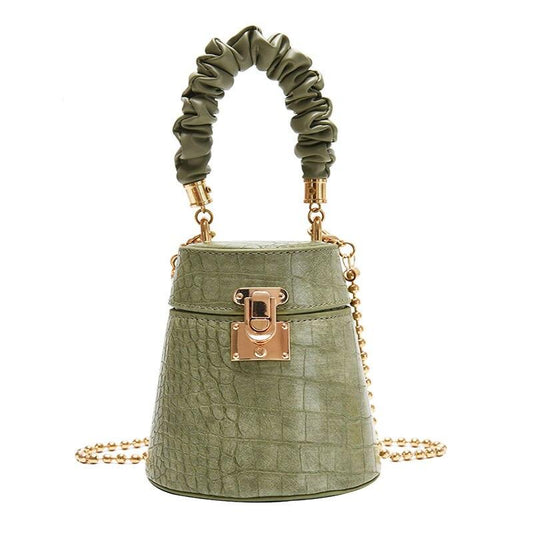 Women's Crocodile Pattern Round Bucket Bag