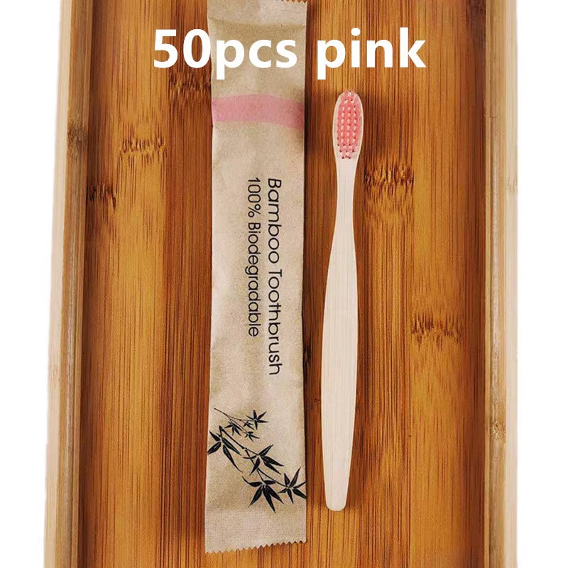 50 / 100 Pcs Customized Laser Engraving Logo Bamboo Toothbrushes Portable Eco Friendly Wooden Tooth Brush for Adults Children