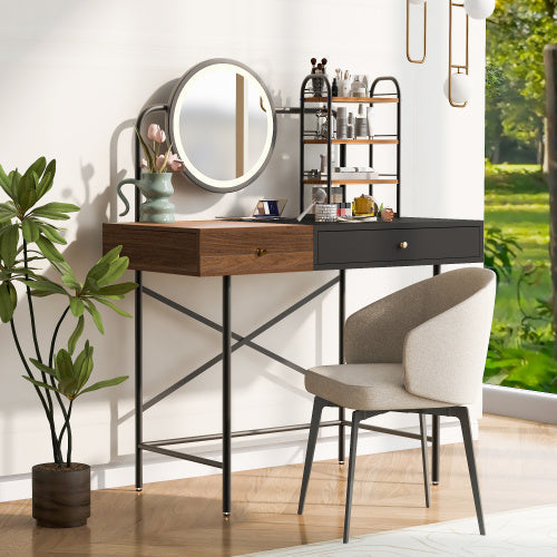 Makeup Vanity Desk With 3-Mode Lighted Mirror Wireless Charging