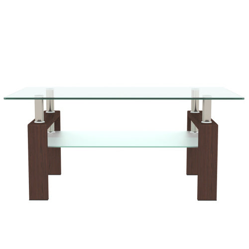 Rectangle Walnut Glass Coffee Table, Clear Coffee Table, Modern Side