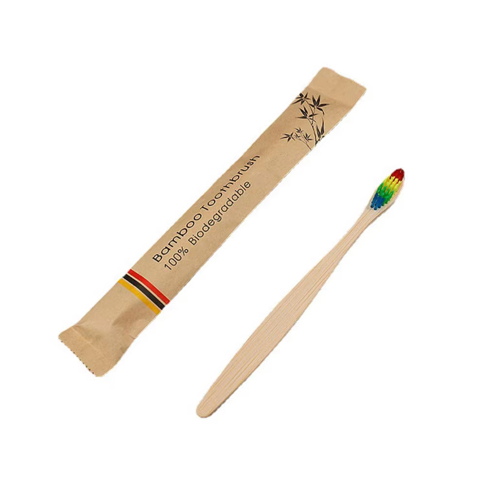 50 / 100 Pcs Customized Laser Engraving Logo Bamboo Toothbrushes Portable Eco Friendly Wooden Tooth Brush for Adults Children