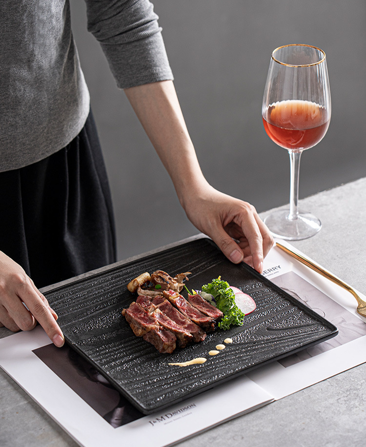 Modern Square Ceramic Dinner Plate｜High-Fired Stone-Texture Ceramic