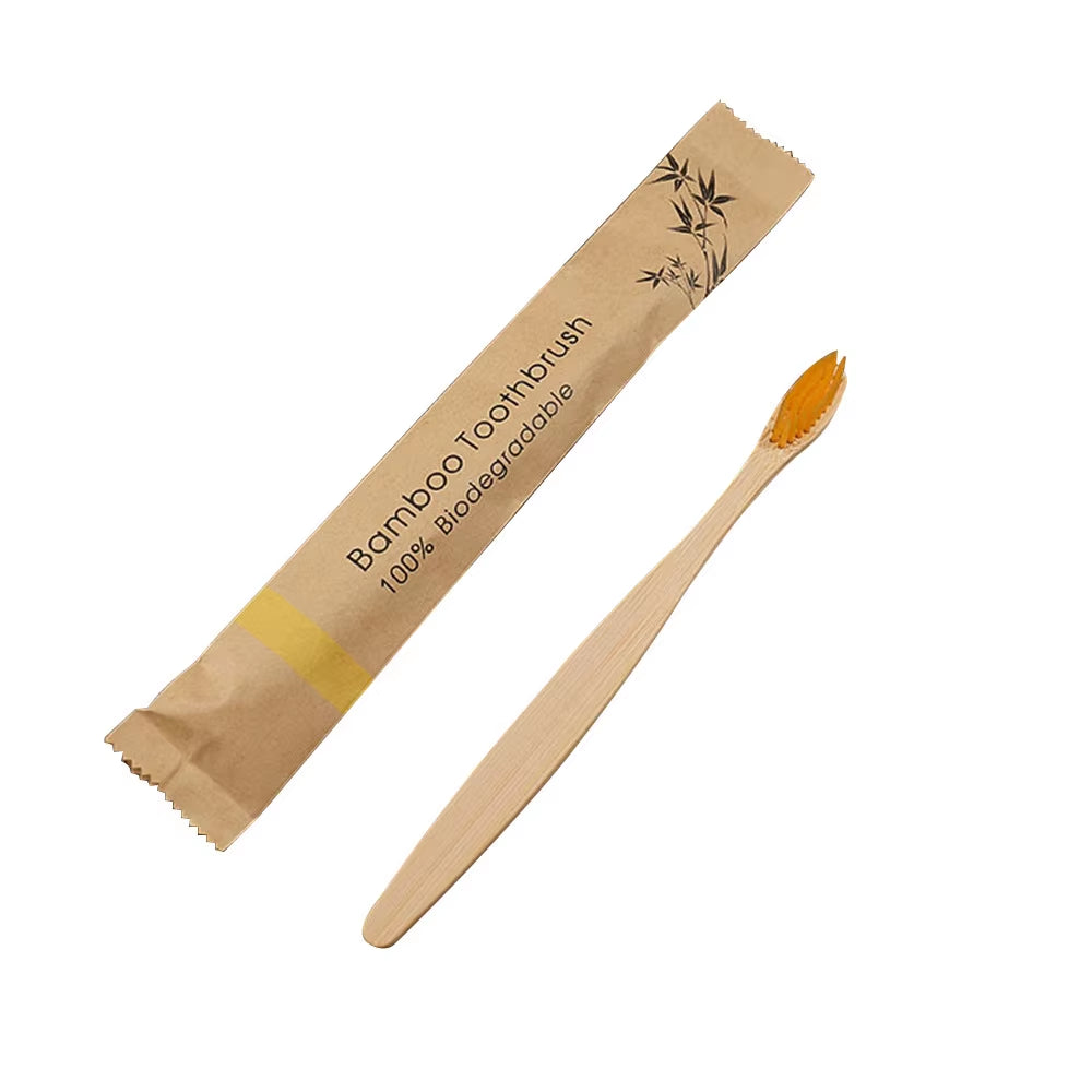 50 / 100 Pcs Customized Laser Engraving Logo Bamboo Toothbrushes Portable Eco Friendly Wooden Tooth Brush for Adults Children