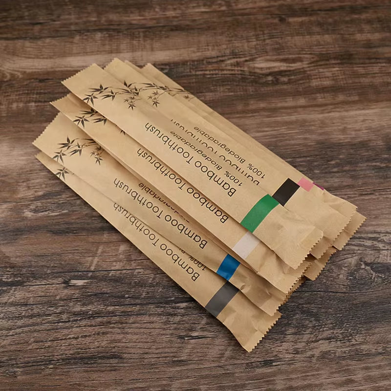 50 / 100 Pcs Customized Laser Engraving Logo Bamboo Toothbrushes Portable Eco Friendly Wooden Tooth Brush for Adults Children