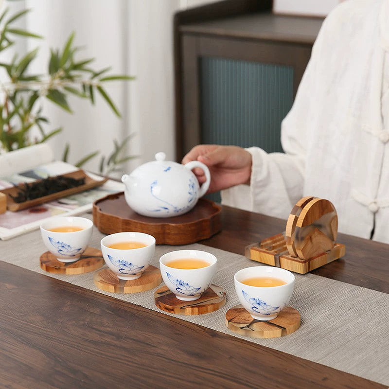 Biodegradable Pine Wood Resin Coasters with Ink Texture – 8cm