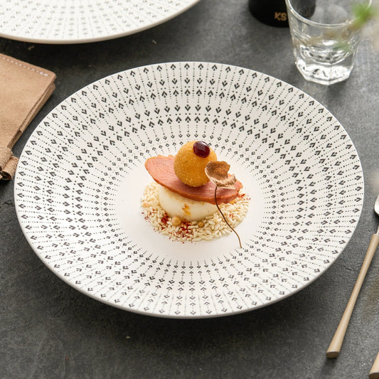 White Glazed Ceramic Dinner Plate – Heart Pattern Design, Available in