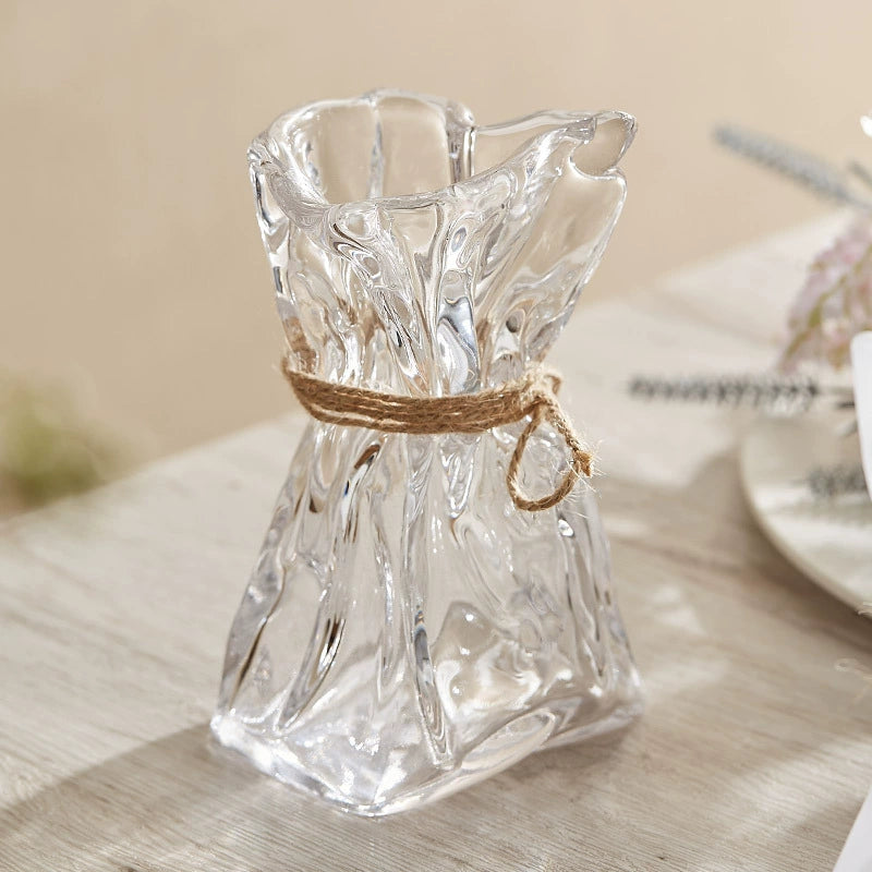 Wrinkled Glass Vase with Twine – Holographic / Frosted / Clear Finish