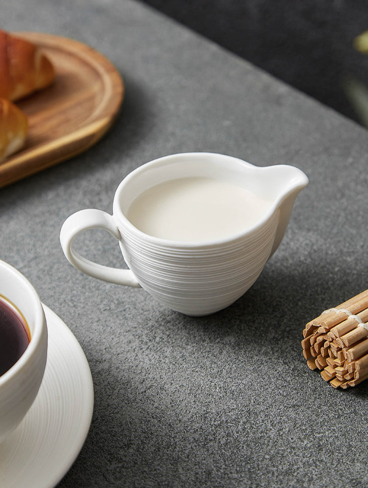 Textured White Ceramic Milk Jug – Minimalist Pouring Cup for Coffee or