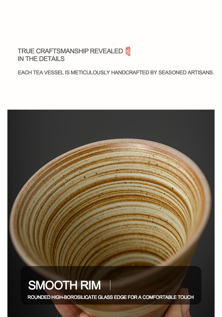 Handmade Cone Ceramic Mug with Wooden Saucer – Retro Stoneware Cup for