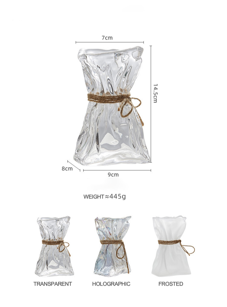 Wrinkled Glass Vase with Twine – Holographic / Frosted / Clear Finish