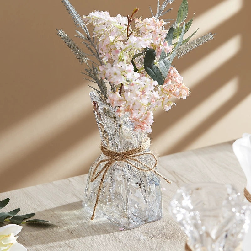 Wrinkled Glass Vase with Twine – Holographic / Frosted / Clear Finish