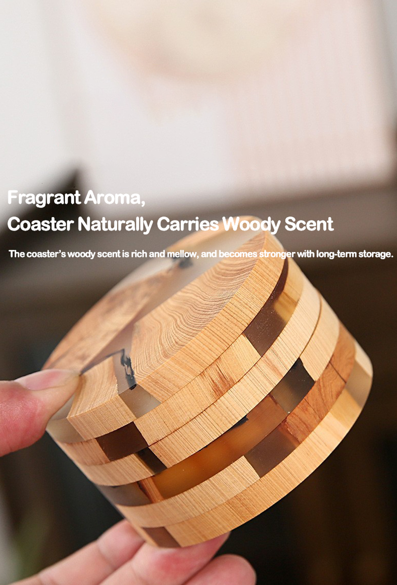 Biodegradable Pine Wood Resin Coasters with Ink Texture – 8cm