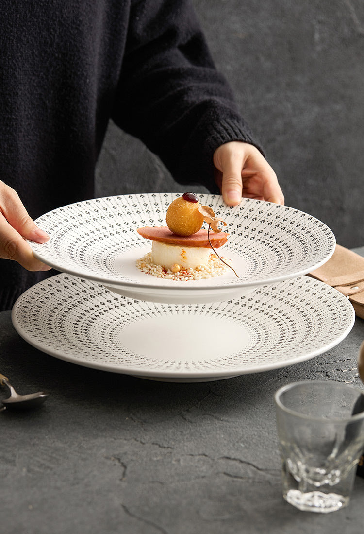 White Glazed Ceramic Dinner Plate – Heart Pattern Design, Available in