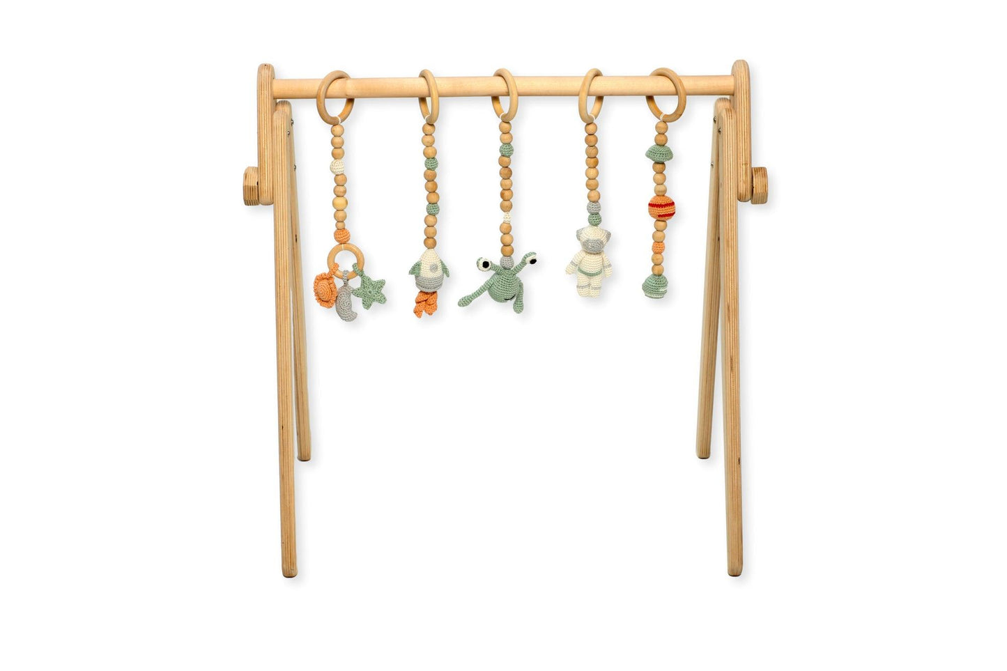Montessori Baby Gym & Hanging Toys Set | Wooden Play Gym for Babies