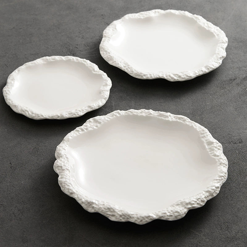 Rock Pattern Ceramic Skirt Plate – Modern Flat Shallow Dish for Dining