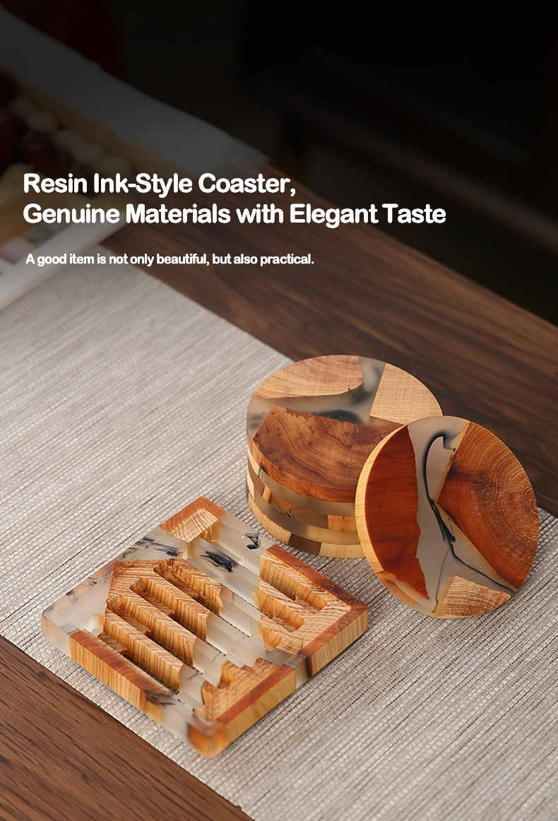 Biodegradable Pine Wood Resin Coasters with Ink Texture – 8cm