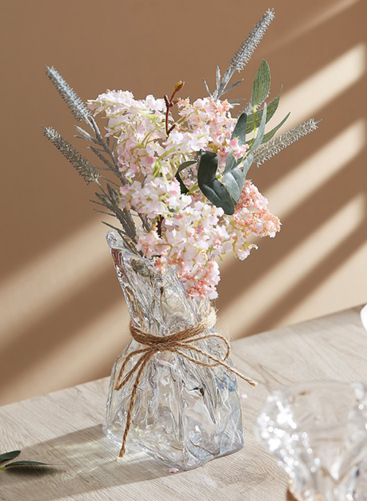 Wrinkled Glass Vase with Twine – Holographic / Frosted / Clear Finish