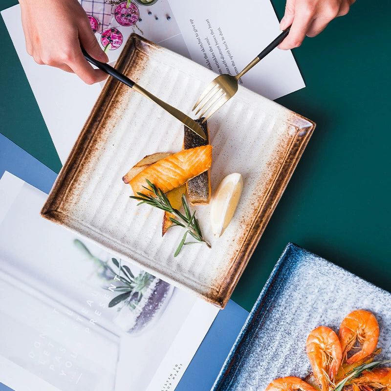 Textured Square Presentation Plate — Modern Fine Dining Statement