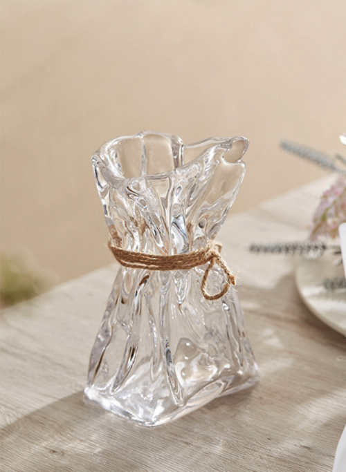 Wrinkled Glass Vase with Twine – Holographic / Frosted / Clear Finish