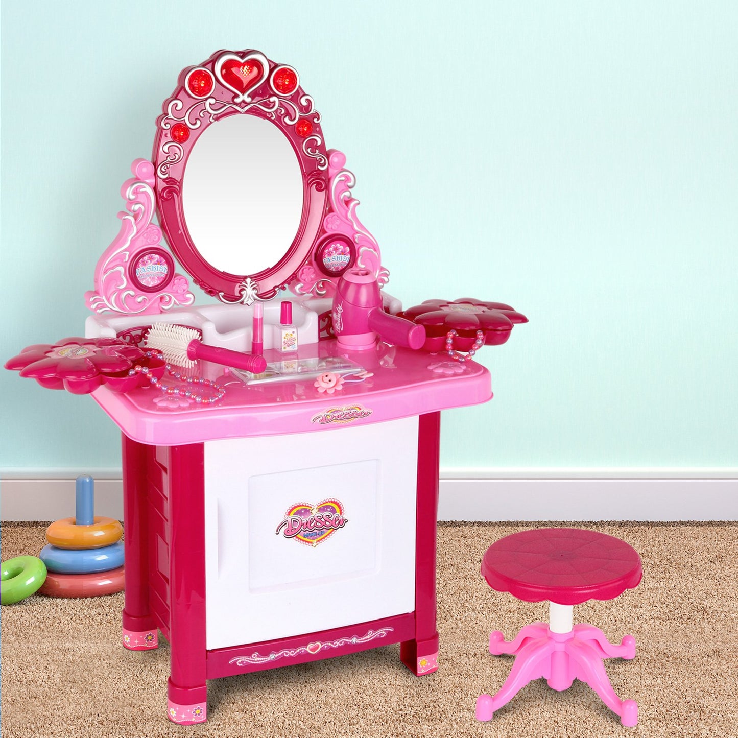 Keezi Kids Pretend Makeup Play Set Dressing Table Chair Girls Toys