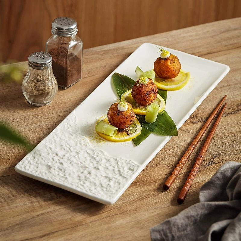 Artisan Stone-Edge Rectangular Ceramic Plate – 14.1" / 18.3"