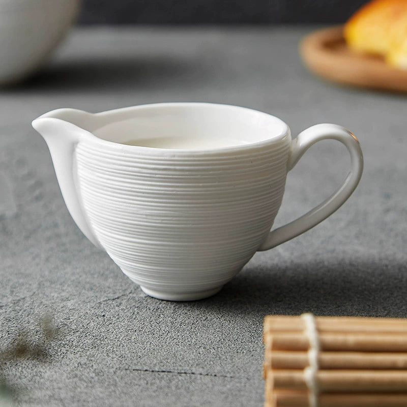 Textured White Ceramic Milk Jug – Minimalist Pouring Cup for Coffee or