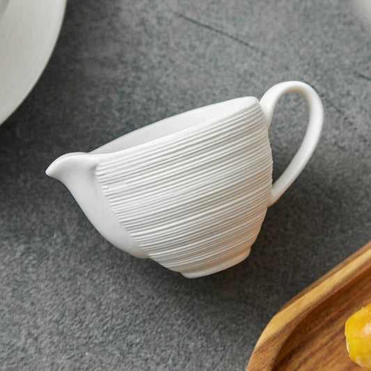 Textured White Ceramic Milk Jug – Minimalist Pouring Cup for Coffee or