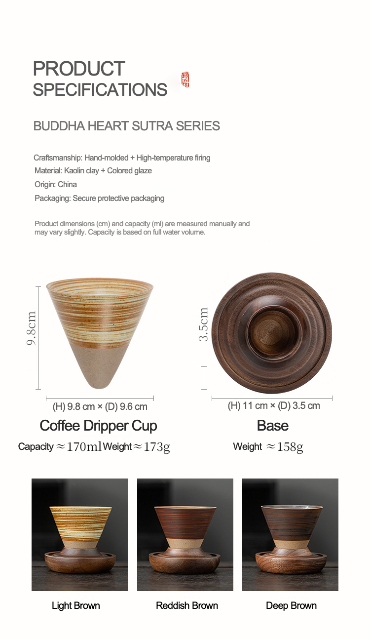 Handmade Cone Ceramic Mug with Wooden Saucer – Retro Stoneware Cup for