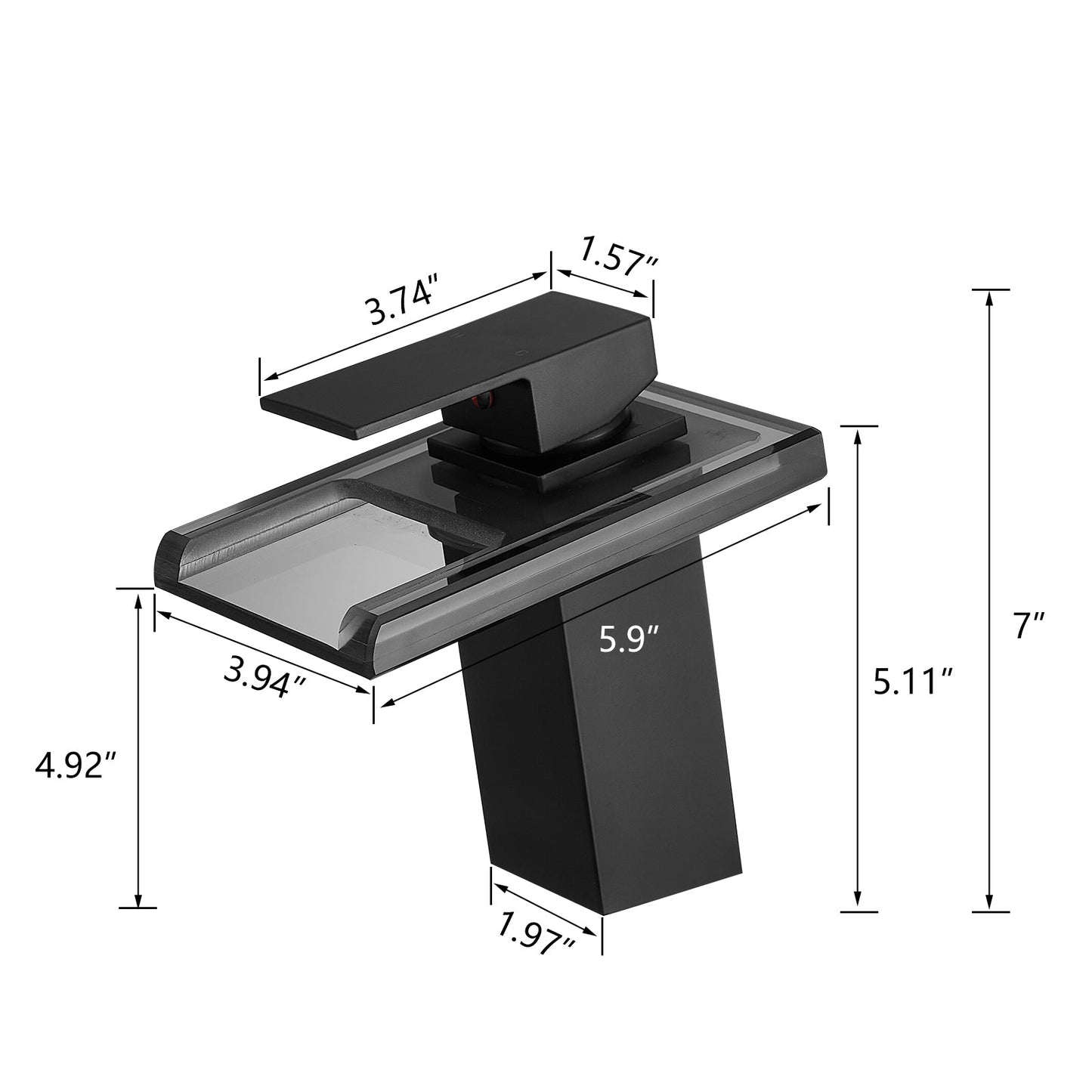 Bathroom Sink Faucet LED Light 3 Colors Changing Waterfall Glass Spout