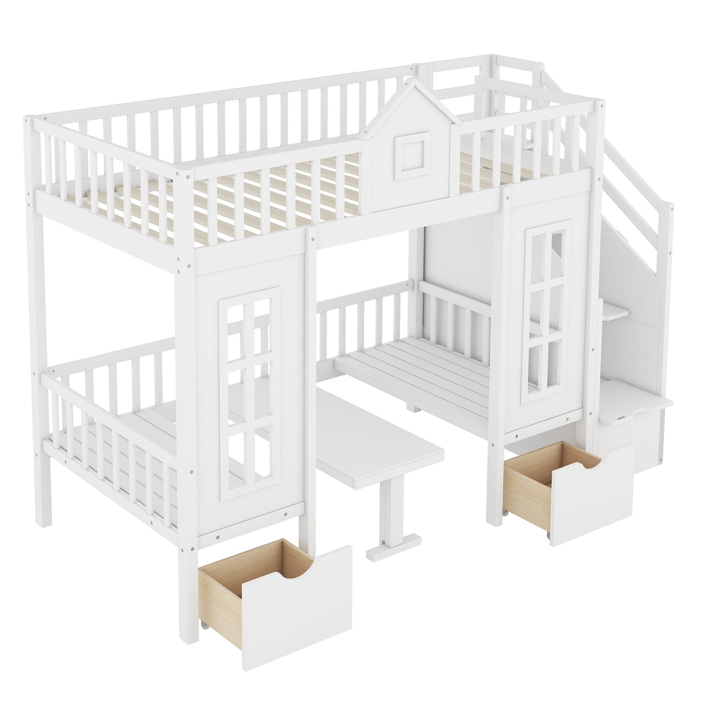 Twin-Over-Twin Bunk Bed with Changeable Table, Bunk Bed Turn into