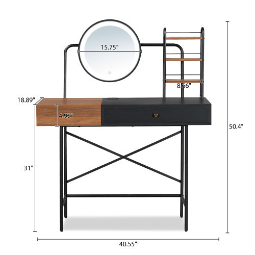 Makeup Vanity Desk With 3-Mode Lighted Mirror Wireless Charging