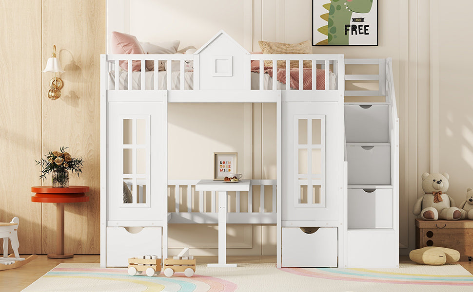 Twin-Over-Twin Bunk Bed with Changeable Table, Bunk Bed Turn into