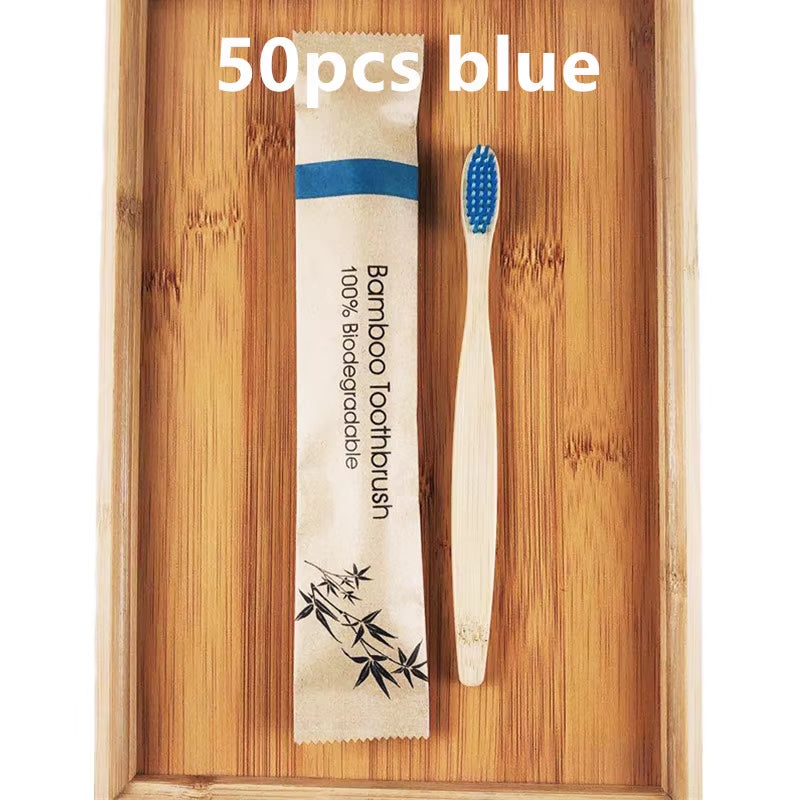 50 / 100 Pcs Customized Laser Engraving Logo Bamboo Toothbrushes Portable Eco Friendly Wooden Tooth Brush for Adults Children