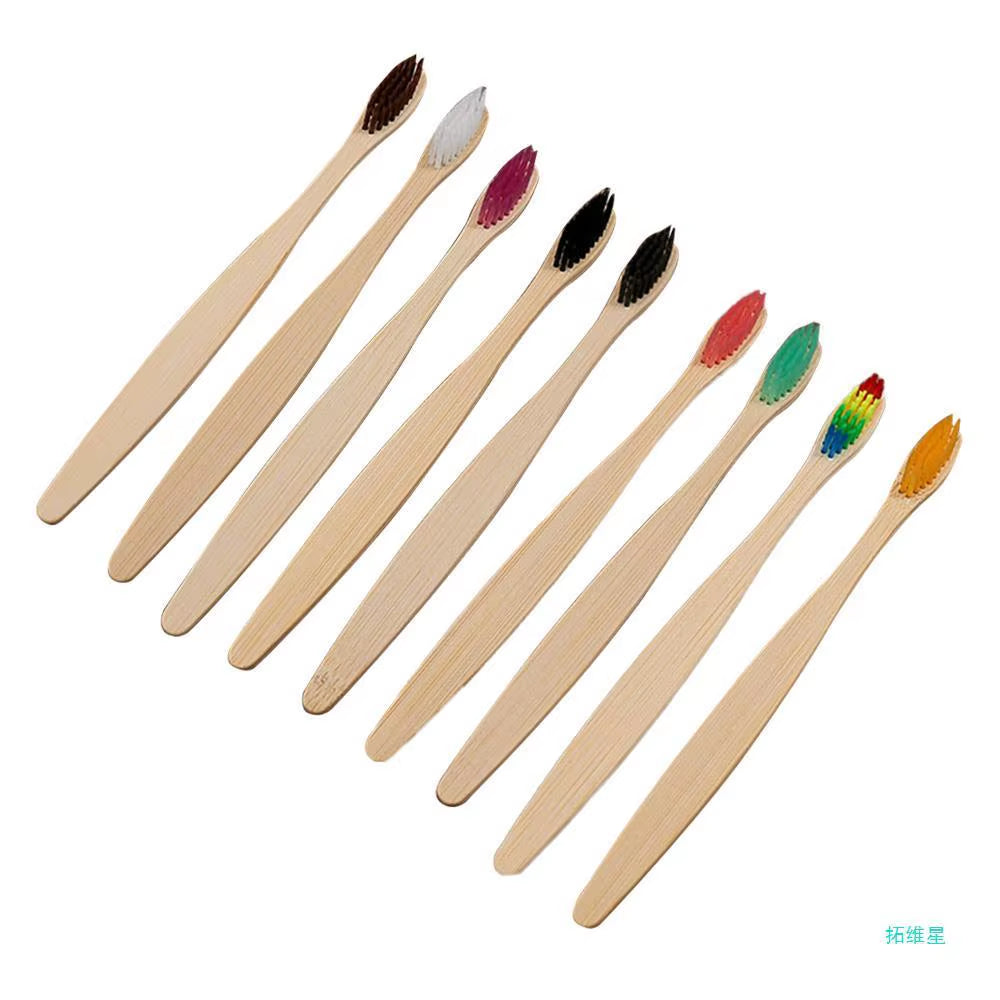 50 / 100 Pcs Customized Laser Engraving Logo Bamboo Toothbrushes Portable Eco Friendly Wooden Tooth Brush for Adults Children