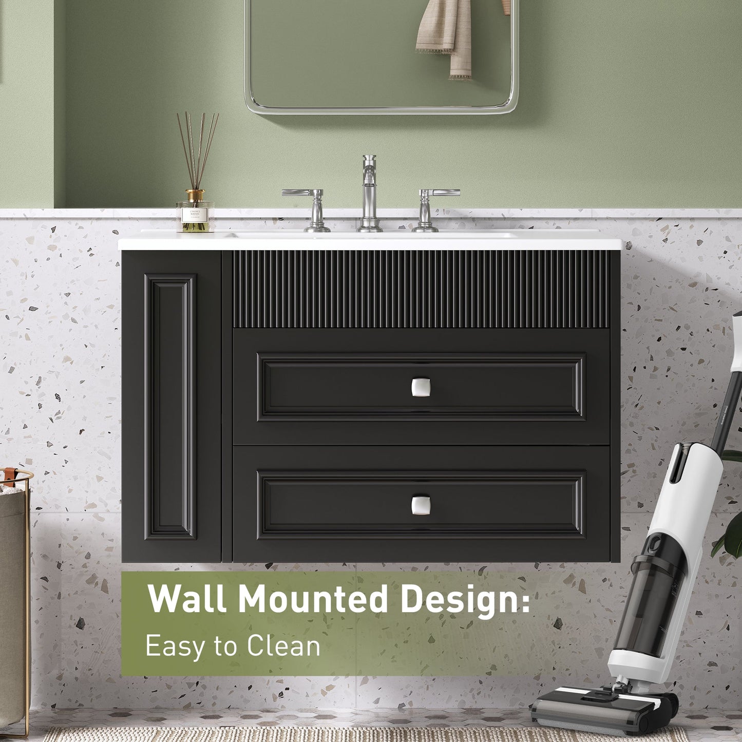 30'' Wall Mounted Bathroom Vanity, Floating Bathroom Storage Cabinet