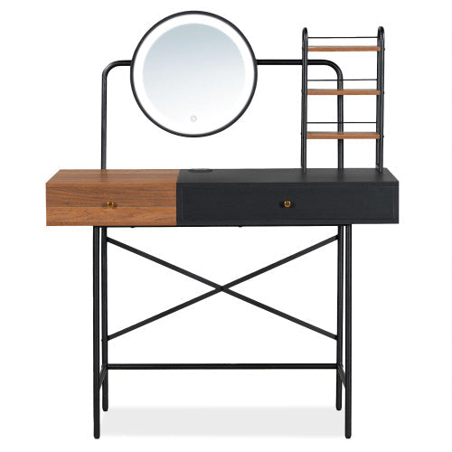 Makeup Vanity Desk With 3-Mode Lighted Mirror Wireless Charging