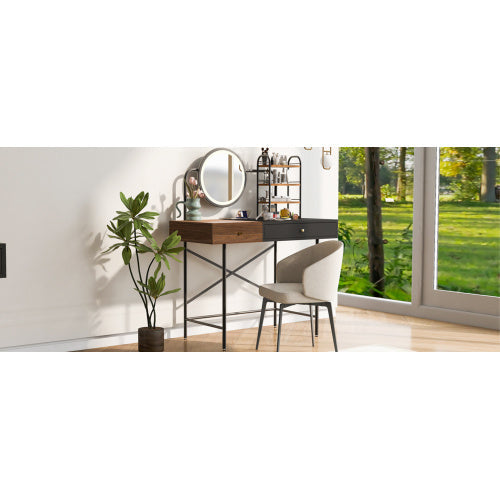 Makeup Vanity Desk With 3-Mode Lighted Mirror Wireless Charging