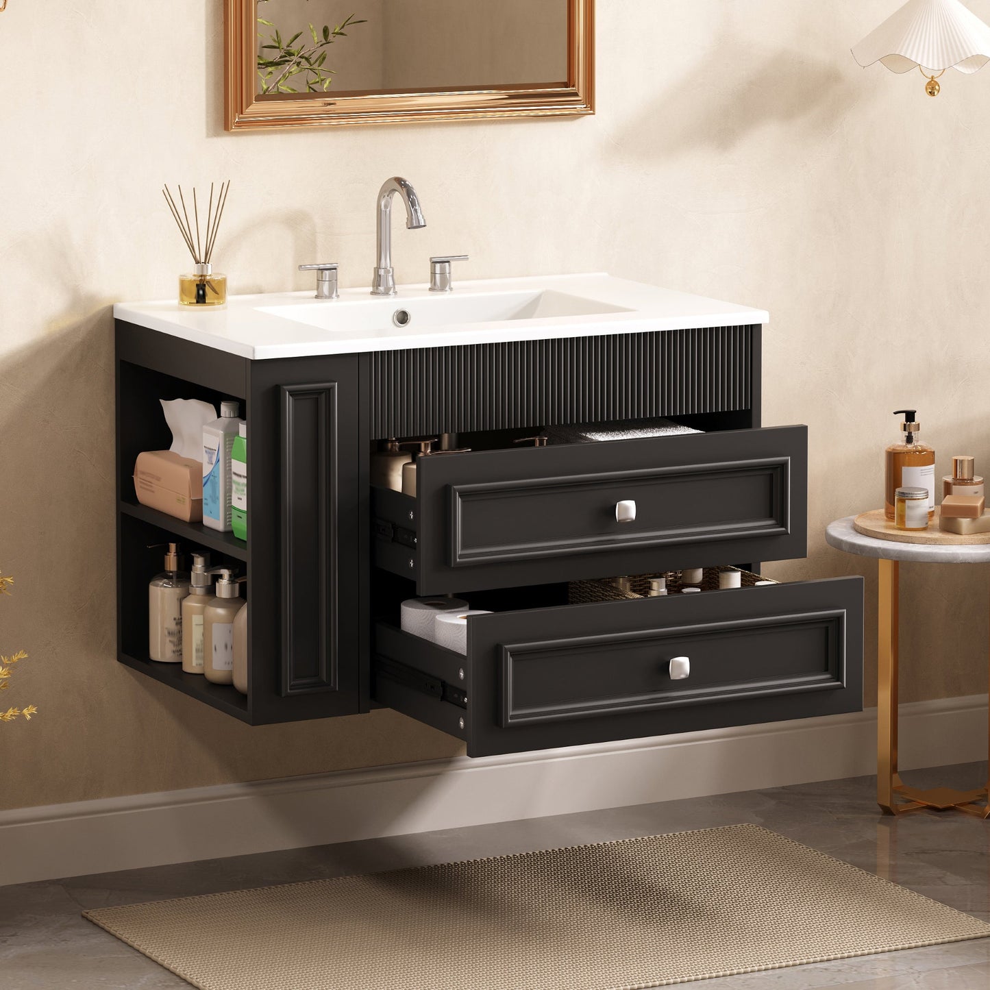 30'' Wall Mounted Bathroom Vanity, Floating Bathroom Storage Cabinet